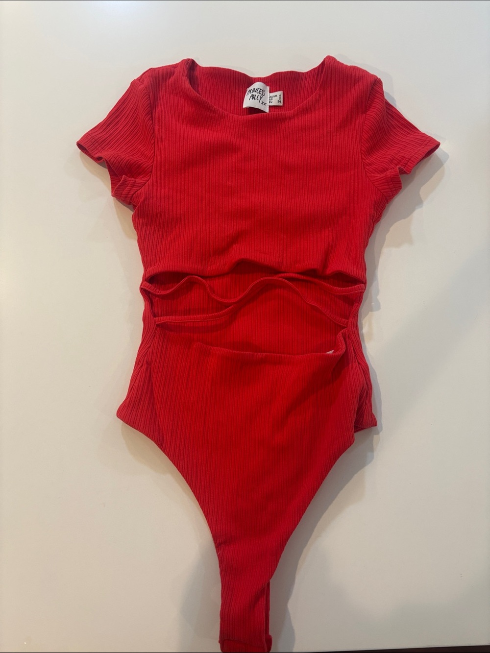 Princess Polly Red Ribbed Cutout Short Sleeve Bodysuit